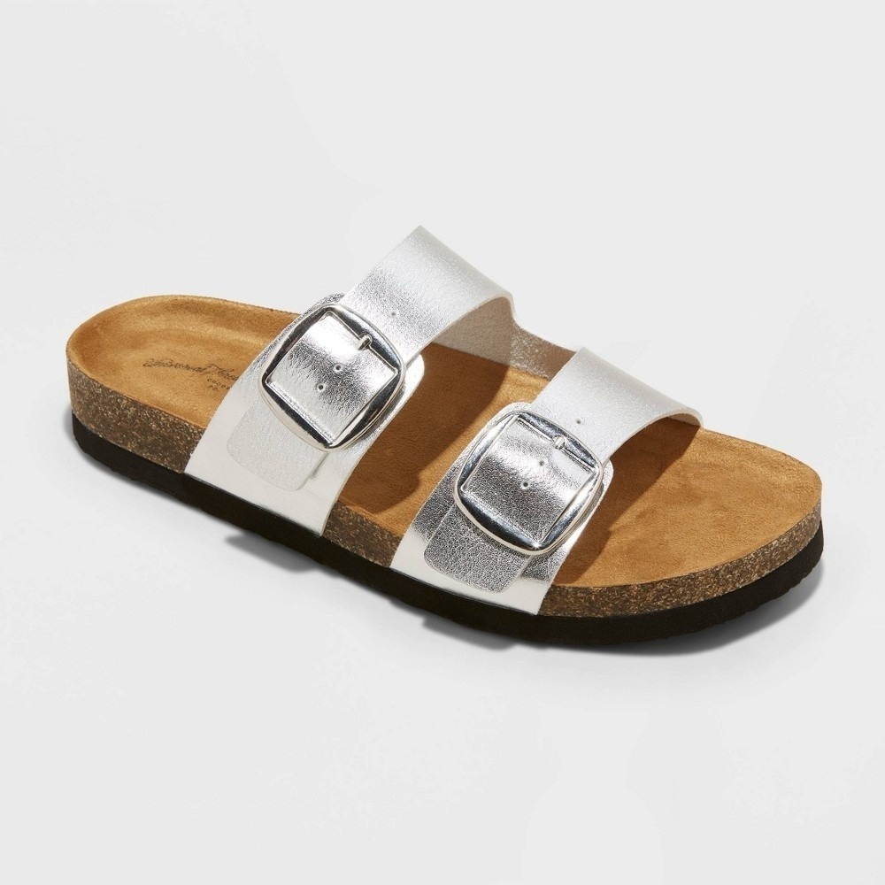 Universal Thread Devin Two-Band Footbed Sandal Women's Size 7 Silver NWT